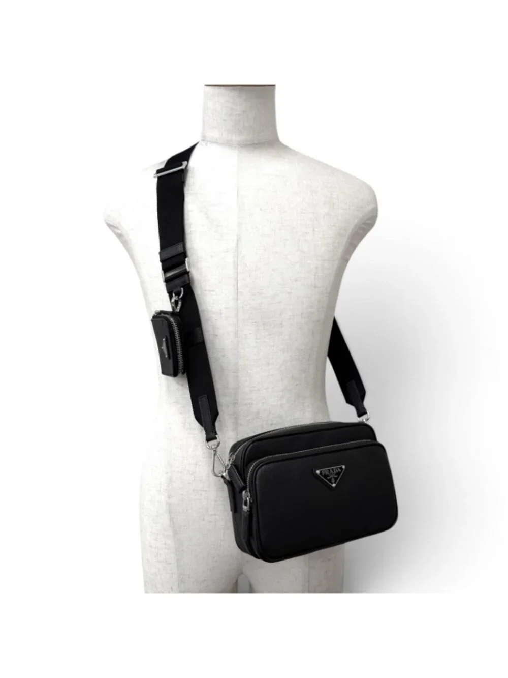 Prada Saffiano Leather Triangle Logo Shoulder Bag Black